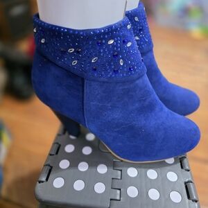 Blue Heeled Boots with Sparkling Accents